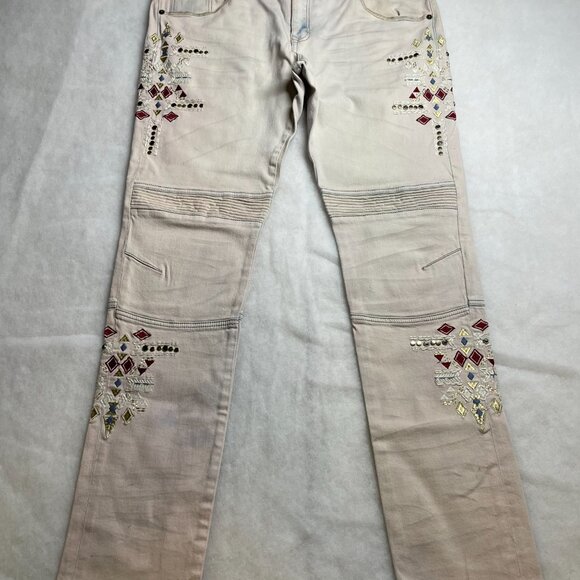 8ighth Dstrkt Mens Blue Pink Boho Embroidered Embellished Denim Jeans 40x34 - Picture 2 of 15